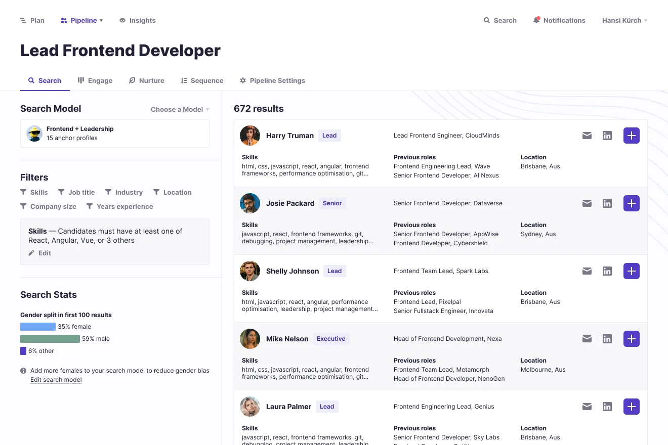 Attract.ai search results showing an AI search model